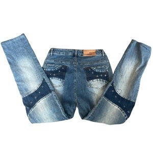 Culture Jeans Patchwork High Waist Punk Grommet Y2K Grunge Downtown Girl Jeans
